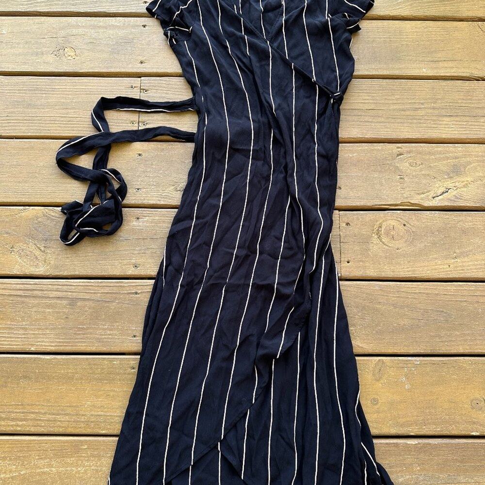 LOFT Black and White striped Maxi Wrap Dress